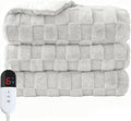 Electric Heated Throw Blanket - Jacquard Checkered Sherpa 50"x60" Fast Heating Bed Blankets with 6 Heating Levels & 4 Hours Auto Off, Over-Heat Protection ETL, Light Gray