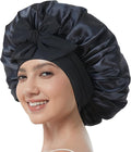 Satin Bonnet with Tie Band,Silk Hair Bonnet for Sleeping Women,Bonnets for Women,Double Layer Sleep Cap for Braids Curly Hair