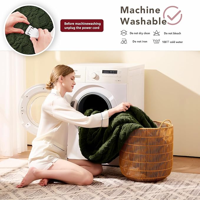 Heated Electric Blanket Full Size-72"x84" Heating Blanket with 10 Heating Levels & 5 Time Settings Over-Heat Protection，Winter Warmer for Adults with ETL Certification（Green）