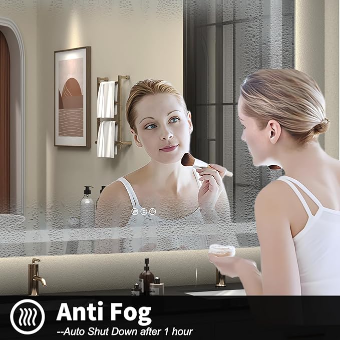 50x36 LED Lighted Bathroom Mirror for Wall, Large Vanity Mirror with Lights, Dimmable, Anti-Fog, Shatter-Proof, ETL Listed (Front lit + Backlit)