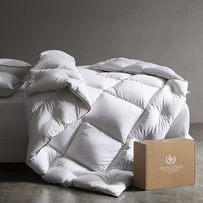 PACIFIC COAST Down Comforters King Size, 100% Cotton Duvet Insert, Extra Fluffy White Comforter, Ultra-Soft, Breathable, All Season Hotel Luxury Bedding Comforters, 8 Corner & Center Loops (106"x90")