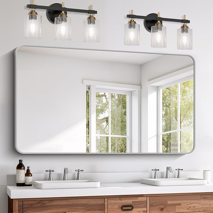 FORBATH 55x36 Inch Silver Bathroom Mirror for Over Sink, Large Rectangular Wall Mirror with Metal Frame, Rounded Corners for Bathroom, Bedroom, Entryway Decor (Horizontal or Vertical)