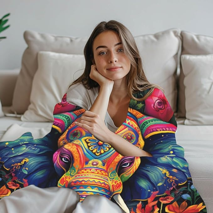 Elephant Throw Blanket, Elephant Birthday Gifts for Women and Men, Lightweight Fleece African Home Decor, Printed, Washable, No-Pilling, 50x60 inches