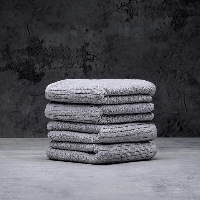 LUXOME Luxury Performance 4-Piece Hand Towel Set | Patented Quick-Dry Tech | Ultra Soft | 16" W x 30" L | Pebble (Light Grey)