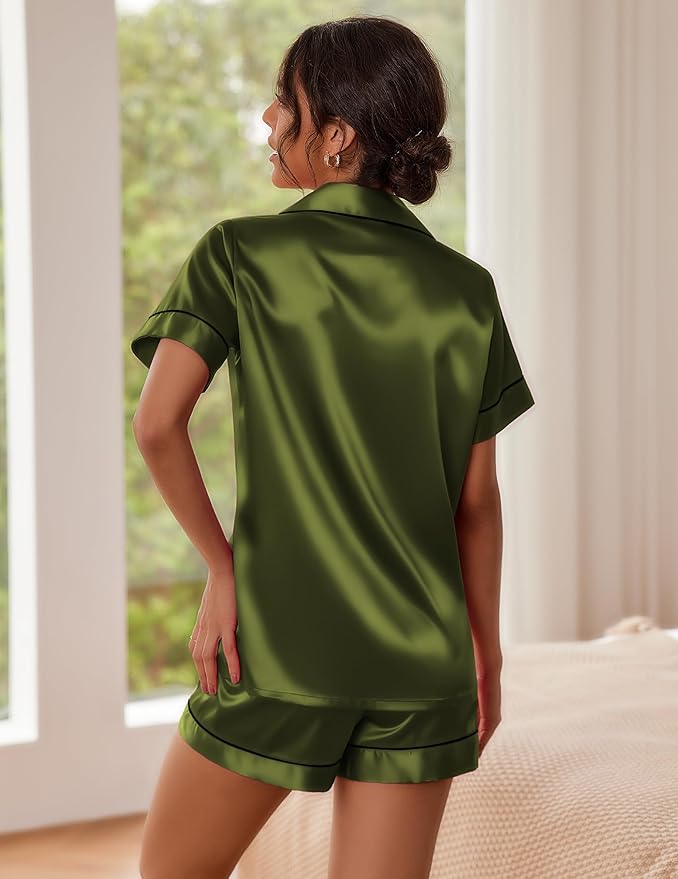 Ekouaer Pajamas for Women Set Silk Satin Pjs Shorts Sleepwear 2 Piece Loungewear S-XXL