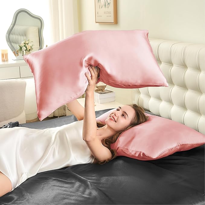 INFIIXSO Mulberry Silk Pillowcase for Hair and Skin, Silk Pillow Cases Queen Size Set of 2 with Hidden Zipper 20"x30", Ultra Smooth and Soft Cooling Pillow Cases for Hot Sleepers(Blush Pink, 2 Pack)