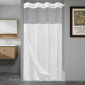 No Hook Shower Curtain with Snap in Liner Set Waffle Shower Curtain for Bathroom Hotel Style Fabric Waterproof Inner Liner，54" W x 80" H, White