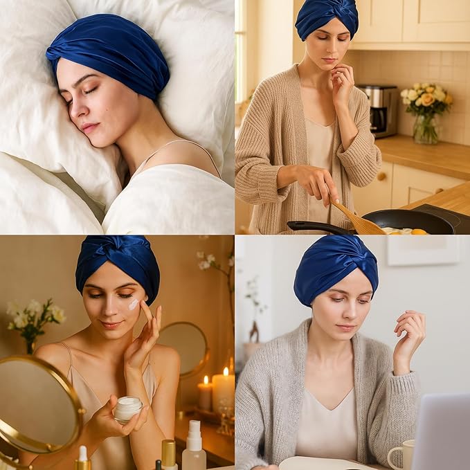 100% Mulberry Silk Bonnet, Double-Layered Hair Bonnet for Sleeping Women, Pure Silk Turban, Night Sleep Hair Wrap