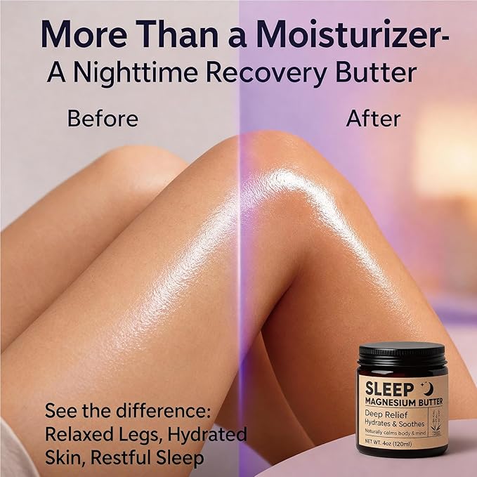 Magnesium Butter for Sleep, Nighttime Magnesium Cream for Leg & Foot – with Shea & Mango Butter, Arnica & Essential Oils for Relaxation, Restful Sleep & Leg Comfort(Lavender) (1)