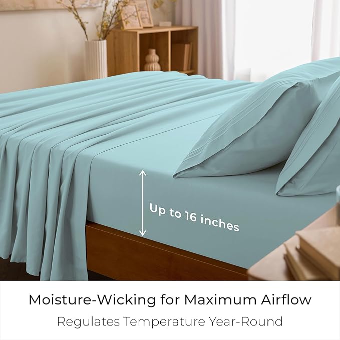 Mellanni California King Sheets Set - 4 PC Iconic Collection Bedding - Hotel Luxury, Extra Soft, Cooling Bed Sheets - Wrinkle, Fade, Stain Resistant (Cal King, Aqua)