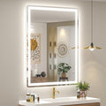 SMIROR LED Bathroom Mirror with Lights 28"x 36", Rounded Rectangle Lighted Vanity Mirror for Wall, Front Lit and Backlit, 3 Colors, Dimmable, Anti-Fog, Tempered Glass (Horizontally/Vertically)