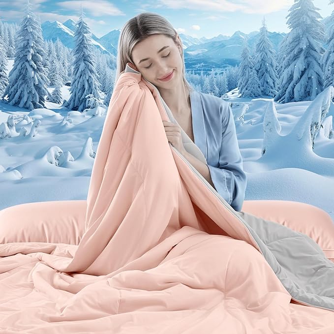 Cooling Comforter Twin Size, Double-Sided Cooling Blanket for Hot Sleepers & Night Sweats, Arc-Chill Q-Max > 0.4 Breathable Ice Blanket, Lightweight Cold Comforter (68''x90'', Pink)