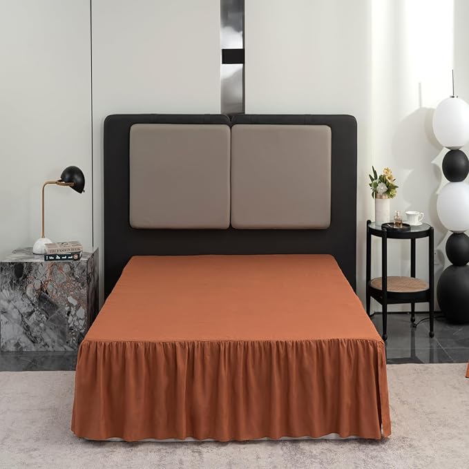 Terracotta Bed Skirt Full Size Ruffled Bed Skirt with Split Corners, Full Bed Skirt 18 Inch Drop, Full Size Bed Skirt Terracotta for Ruffled Bed Skirt with Split Corners, Bed Skirts Full Size