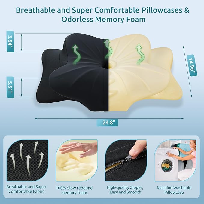 DONAMA Cervical Pillow for Neck and Shoulder,Contour Memory Foam Pillow,Ergonomic Neck Support Pillow for Side Back Stomach Sleepers with Pillowcase-King Size