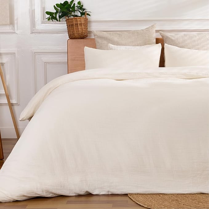 Off White Duvet Cover King, 100% Sandwashed Cotton Soft King Size Duvet Cover Set 3 Pieces with Zipper Clousre & Corner Buttons (Off White, King 104 x 90)