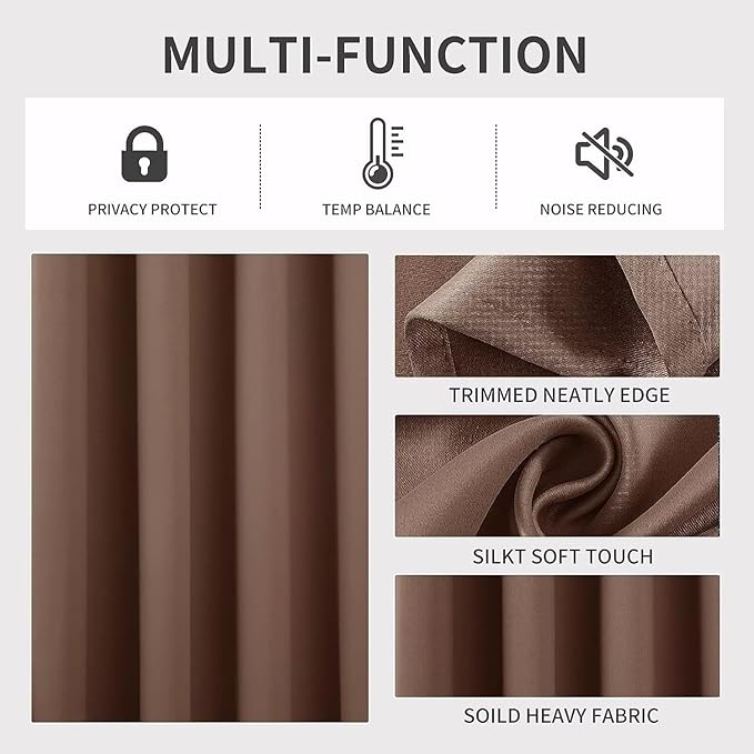 Joydeco Blackout Curtains 54 Inch Length 2 Panels Set, Thermal Insulated Long Curtains& Drapes 2 Burg, Room Darkening Grommet Drapes for Living Room Bedroom Window (W52 x L54 Inch, Brown)
