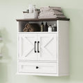 Bathroom Wall Cabinet, Wall Mounted Medicine Cabinet with Drawer, Barn Doors & Adjustable Shelf, 24.4"H x 23.6"W x 9"D White Over Toilet Farmhouse Storage Cabinet for Kitchen, Laundry Room, Entryway
