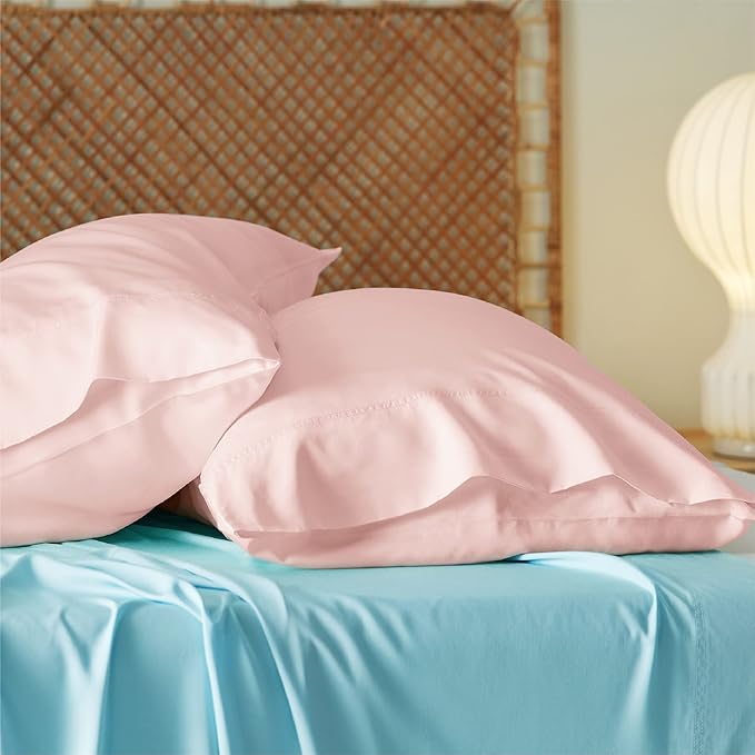 Bedsure Pillow Cases Standard Size, Cooling Pillow Cases, Rayon Derived from Bamboo Pink Pillowcases Standard Set of 2, Breathable & Soft Bedding Pillow Covers with Envelope Closure, 20x26 Inches