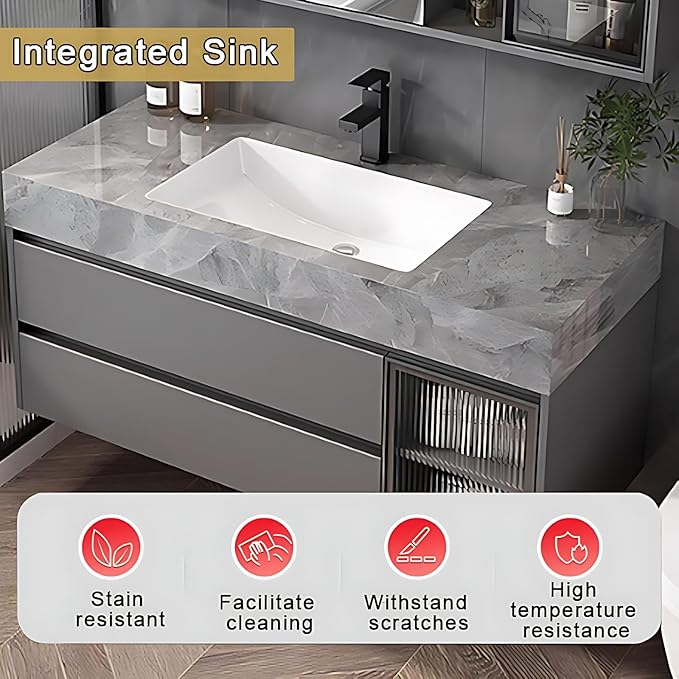 White 32IN Modern Bathroom Vanity - Wall-Mounted Bathroom Storage Cabinet & Bathroom Vanity with Sink, Bathroom Medicine Cabinet Wall Mounted, Defogging & Led Lighting | Bathroom Cabinet Slim