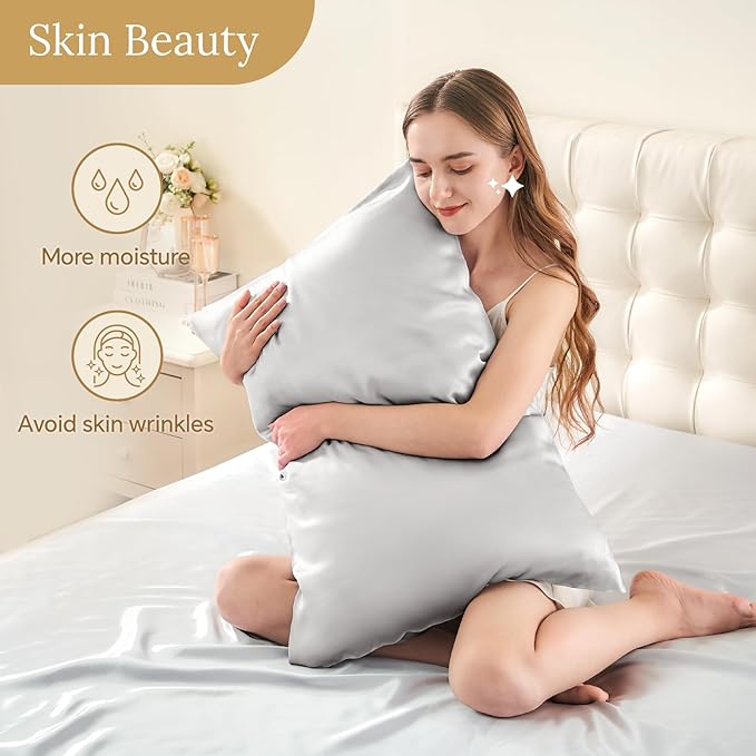 INFIIXSO Mulberry Silk Pillowcase for Hair and Skin, Silk Pillow Cases King Size with Hidden Zipper 20x40 Inches, Ultra Smooth and Soft Cooling Pillow Cases for Hot Sleepers(Light Grey, 1 Pack)