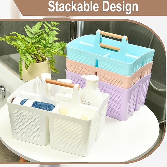 Haundry Plastic Light Gray Shower Caddy Basket with 3 Compartments, Portable Divided Bathroom Cleaning Caddy Organizer Storage Tote with Handle for Dorm, College, Room Essentials