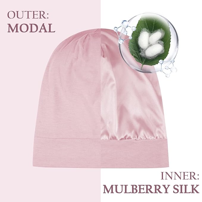 OLESILK Mulberry Silk Bonnet for Sleeping Women, Real Silk, Not Satin Pink