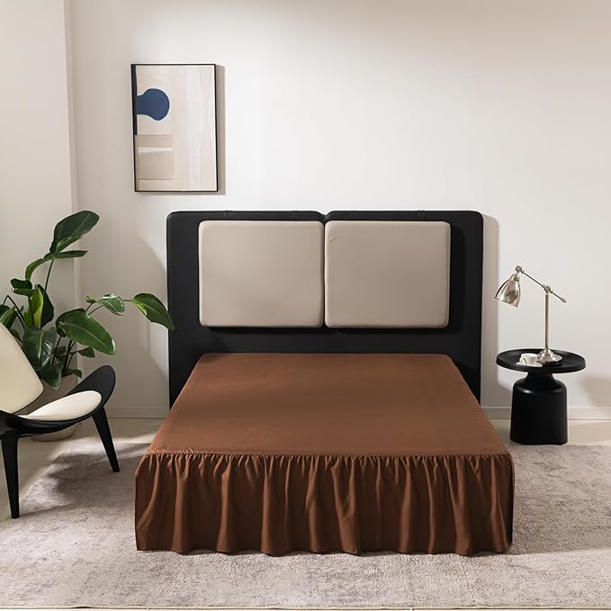 Brown Bed Skirt Full Size Ruffled Bed Skirt with Split Corners, Full Bed Skirt 12 Inch Drop, Full Size Bed Skirt Brown for Ruffled Bed Skirt with Split Corners, Bed Skirt Full Size