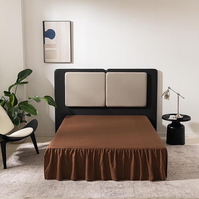 Brown Bed Skirt Twin Size Ruffled Bed Skirt with Split Corners, Twin Bed Skirt 14 Inch Drop,Twin Size Bed Skirt Brown for Ruffled Bed Skirt with Split Corners, Bed Skirt Twin Size
