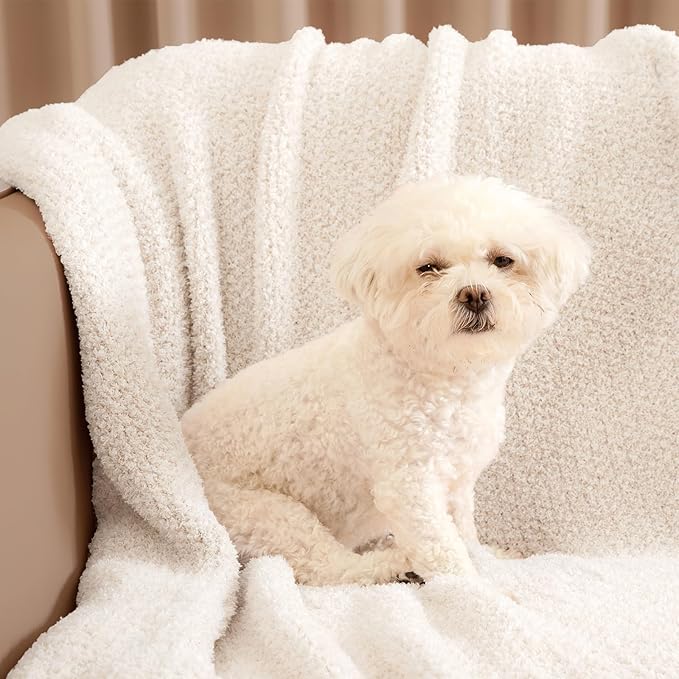 Snuggle Sac Buttery Ivory Throw Blanket for Couch, Reversible Super Soft Knitted Blankets, Warm Cozy Knit Fuzzy Plush Lightweight Throws Dupes for Sofa, Bed, Picnic, Ivory, 50 x 60 inches