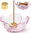 Incense Burner, Incense Holder for Backflow and Sticks Handmade Glass Cherry Blossom Incense Stick Holder with 9 Incense Holes Incense Burner Ash Catcher,for Meditation,Home Decor (NO with Gilt-Edged)