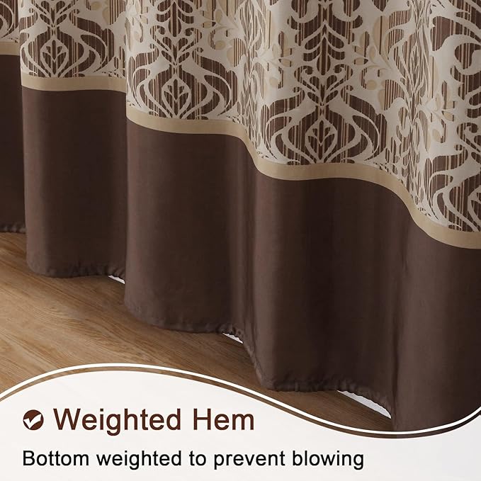 Stall Fabric Shower Curtain, 54 x 72 Inch Brown Damask Print Waterproof Small Shower Curtains for Bathroom