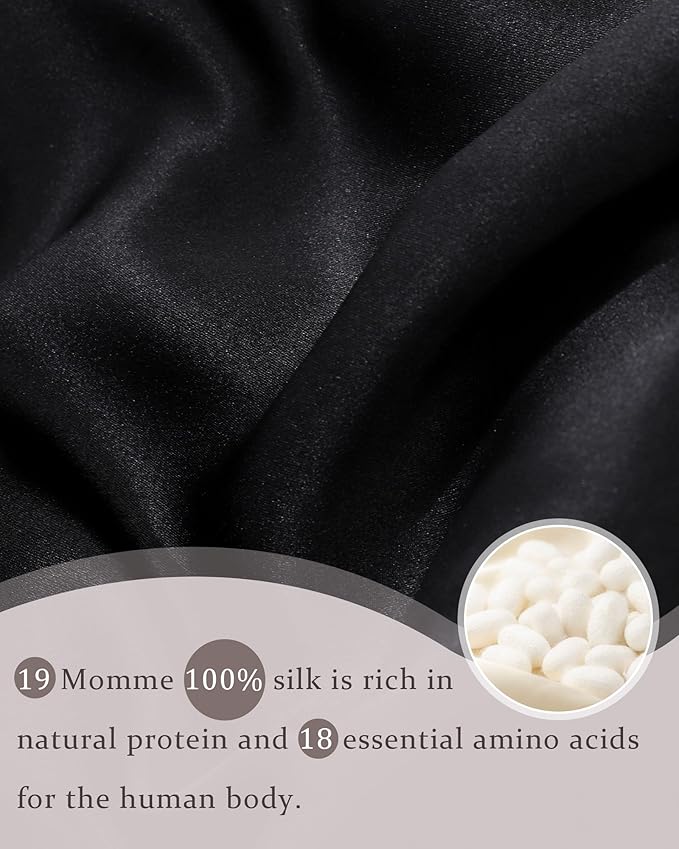 100% Mulberry Silk Bonnet for Sleeping Women Double Layer Silk Hair Bonnet Natural Silk Sleep Cap with Elastic Reversible Hair Wrap (Black)