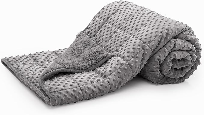 Minky Dot Weighted Blanket for Adults Twin Size 15 lbs, Soft Cozy Heavy Blanket for Stress Relief and Sleep Promotion, Warm Blanket for Autumn Winter with Glass Beads, Grey 48 x 72 inches