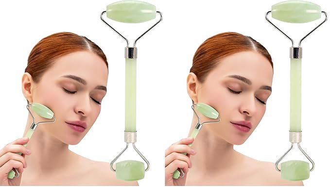 Plum Beauty Jade Roller for Face - Improves Skin Tone and Blood Circulation - Skin Care Face Roller Reduces Under-Eye Puffiness and Dark Circles (Pack of 2)