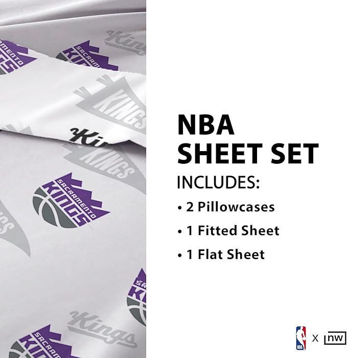 Northwest Officially Licensed Sacramento Kings NBA Full Size Sheet Set – Soft Team Logo Bedding for Dorms, Bedrooms, Fan Caves & Game Day Style