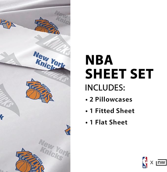 Northwest Officially Licensed New York Knicks NBA Queen Size Sheet Set – Soft Team Logo Bedding for Dorms, Bedrooms, Fan Caves & Game Day Style