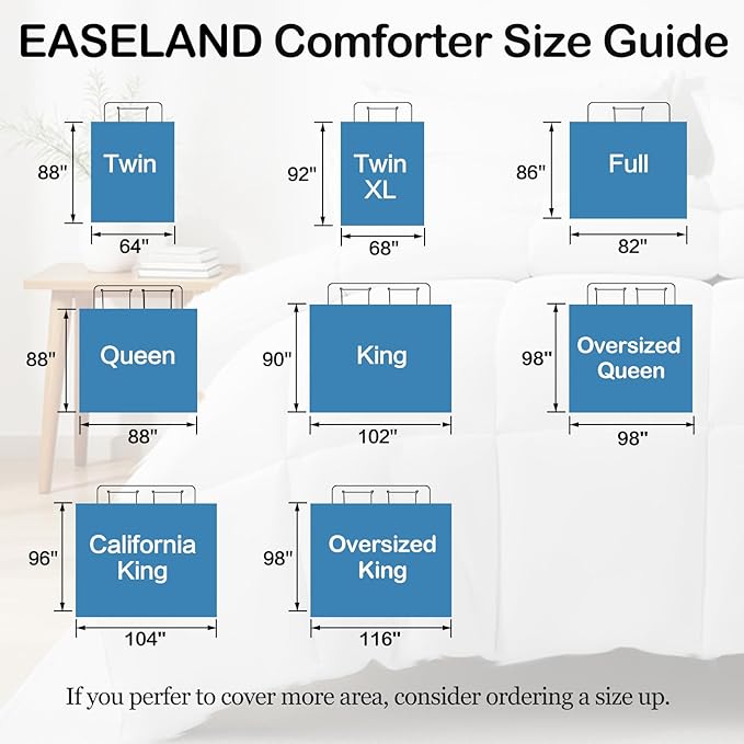 EASELAND Queen Size Down Alternative Comforter - Quilted Duvet Insert for All Seasons, Soft Lightweight with Corner Tabs, Summer Winter Warm Bedding, White 88×88 Inches