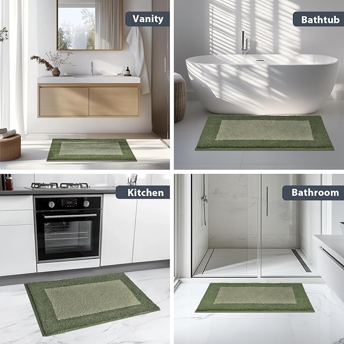 Bathroom Rugs 30" x 46", Non-Slip Extra Soft Absorbent Bath Rugs, Machine Washable Quick Dry Bath Mats for Bathroom Floor, Shower, Bathtub and Sink, Sage Green & Budding Green