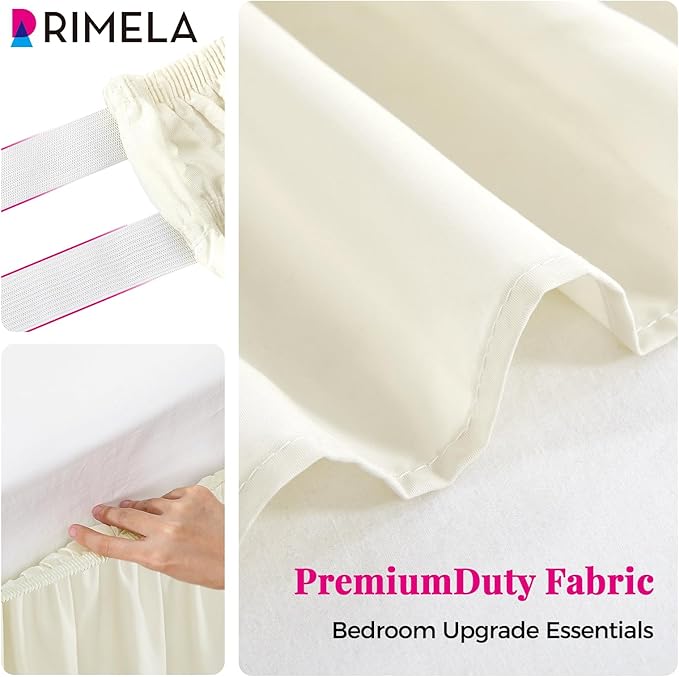 RIMELA Off White Bed Skirt King Size 15 Inch Drop, Elastic Bed Skirting for Bed Base and Frame, Bedding Dust Ruffle Easy to Install, Lightweight Wrap Around Adjustable Bedskirt
