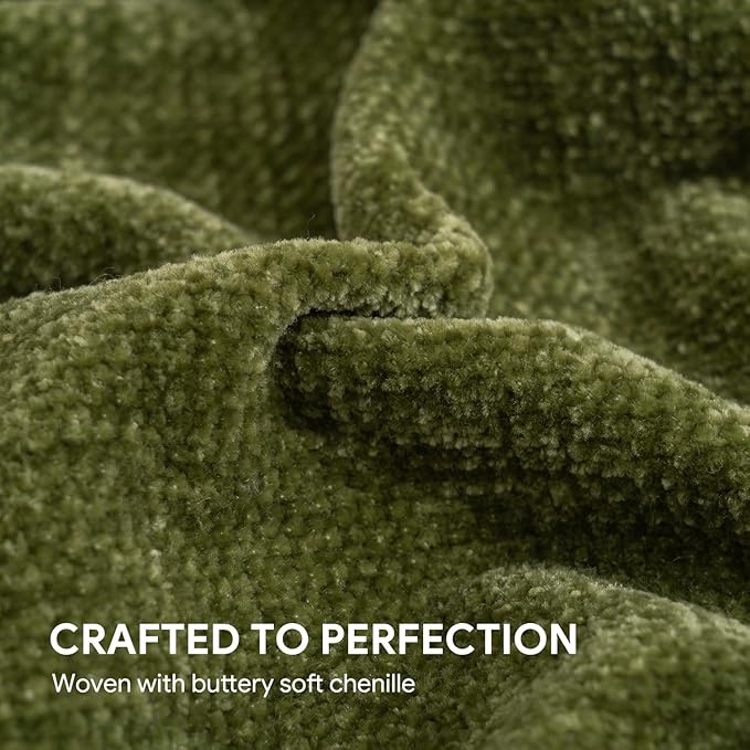 RECYCO Throw Blanket Soft Cozy Chenille Throw Blanket with Fringe Tassel for Couch Sofa Chair Bed Living Room Gift (Loden Green, 50'' x 60'')