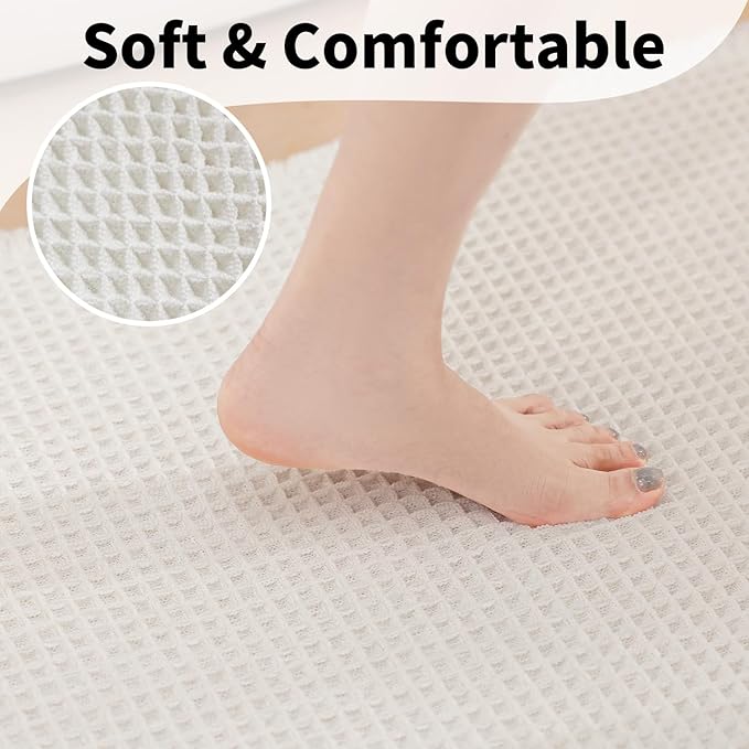 White Bathroom Rugs, Waffle Bath Mat Non Slip Washable, Super Absorbent & Quick Dry, Small Boho Bath Mat Farmhouse Bathroom Decor, 18'' x 30'', White