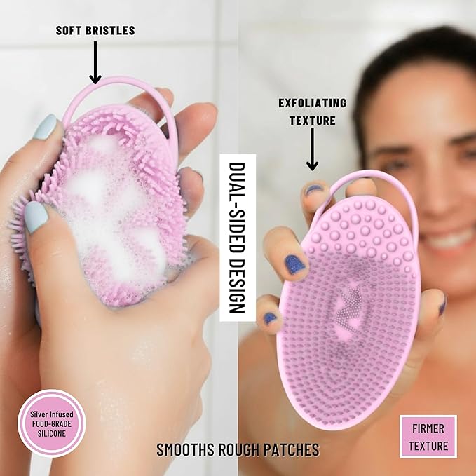 Silver Infused Exfoliating Body Scrubber - Textured Back Scrubber Shower Brush - Avilana Advanced Material Bath Tool Dual Sided - Gentle Smoothing Rough Skin - Premium Gift Women Men
