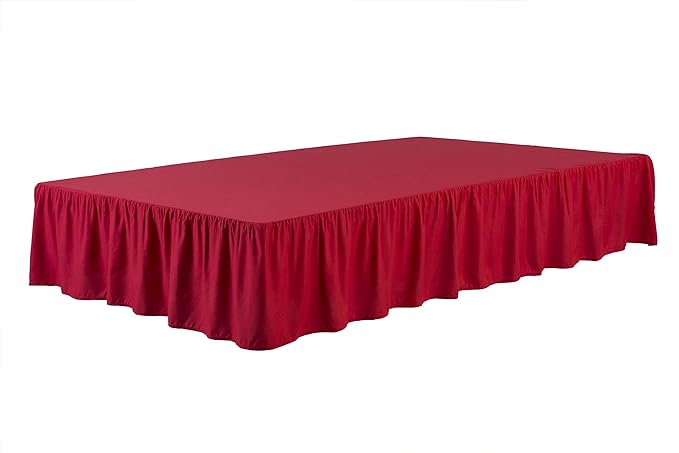 Sheets & Beyond Wrap Around Solid Microfiber Luxury Hotel Quality Fabric Bedroom Gathered Ruffled Bedding Bed Skirt 14 Inch Drop (King, Red)