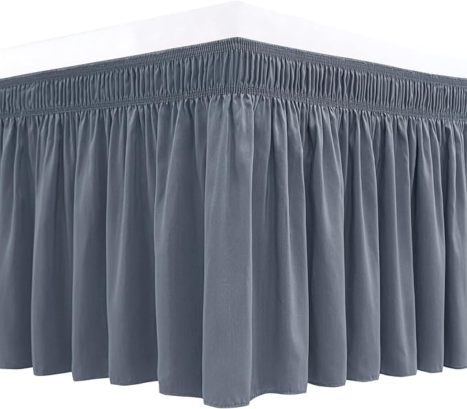 Biscaynebay Wrap Around Bed Skirts for King & Cal King Beds 11" Short Drop, Dark Grey Adjustable Elastic Dust Ruffles Easy Fit Wrinkle Resistant Silky Luxurious Fabric Machine Washable