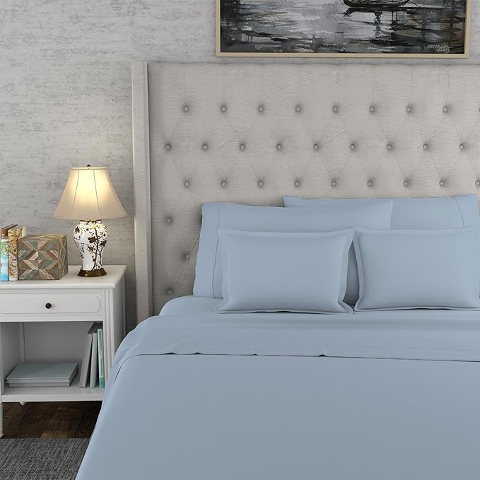 SUPREME ELEGANCE 1200 Thread Count Blue Bed Sheets Set King Size, Ultra Soft & Silky Cotton Rich Easy Care, Sateen Sheets, Moisture Wicking & Wrinkle Resistant Sheets, Sheet Set