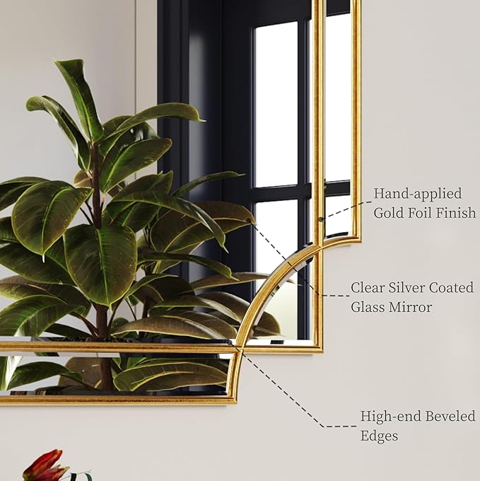 Kelly Miller Large Gold Decorative Mirror for Wall, 30"x40" Gold Bathroom Mirror Rectangle Vanity Wall Mirror Beveled for Master Bath Half Bath Living Room Bedroom Farmhouse Fireplace Hallway