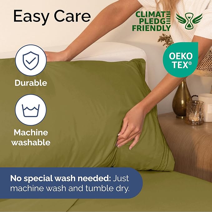 Cal King Size 4 Piece Sheet Set - Extra Soft, Breathable and Cooling Sheets - Hotel Luxury Bed Sheets for Women & Men - Deep Pockets, Easy-Fit & Wrinkle-Free Sheets - Olive Yellow Oeko-Tex Bed Sheets