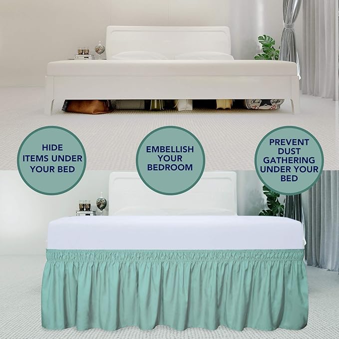 PureFit Wrap Around Ruffled Bed Skirt with Adjustable Elastic Belt - 22 Inch Drop Easy to Put On, Wrinkle Free Bedskirt Dust Ruffles, Bed Frame Cover for Twin, Twin XL and Full Size Beds, Baby Blue