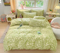 KAREVER Green Botanical Comforter Set King Sage Green Floral Comforter Cotton Women Girls Matcha Green Floral Plant Quilts Garden Bohemian Sage Green Blanket Rustic Leaf Blossom King Bed Comforter