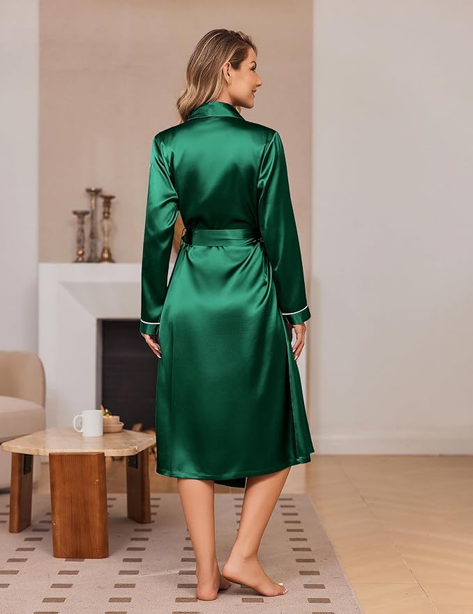 Ekouaer Silk Robes for Women Shawl Collar Satin Bathrobe Long Bride Wedding Party Robe Lightweight Sexy Sleepwear S-XXL